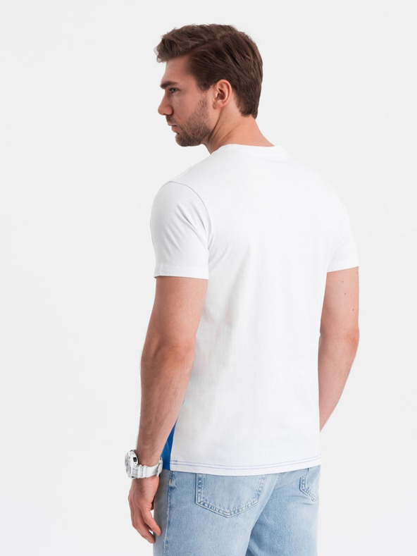 Ombre Clothing Férfi pamut pólö trikolór színekben - fehér és kék V4 OM-TSCT-0174 Ombre Clothing