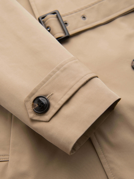 Ombre Clothing Elegáns férfi kétsorú kabát SLIM FIT övvel - bézs V1 OM-COLC-0146 Ombre Clothing