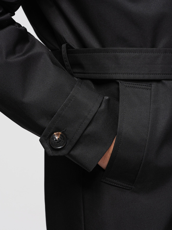 Ombre Clothing Férfi kétsorú elegáns kabát SLIM FIT övvel - fekete V2 OM-COLC-0146 Ombre Clothing