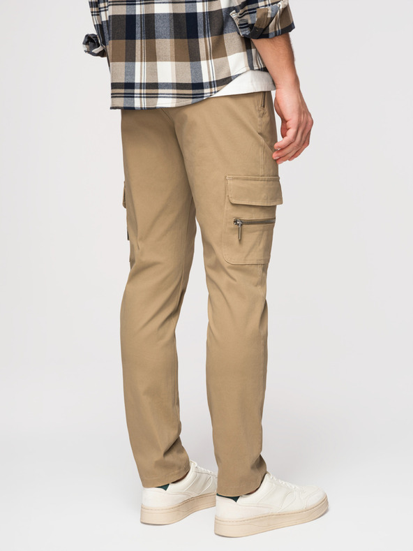 Ombre Clothing Férfi nadrág egyenes szárral és zipzáras zsebekkal - khaki V3 P1517 Ombre Clothing