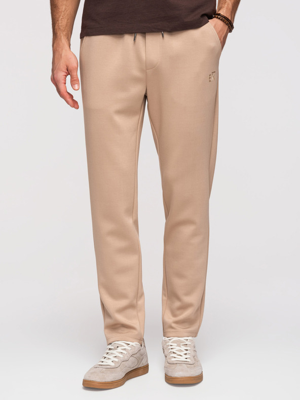 Ombre Clothing Férfi melegítő egyenes szárral sima kötésből - bézs V3 OM-PSBC-0221 Ombre Clothing