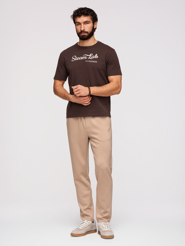 Ombre Clothing Férfi melegítő egyenes szárral sima kötésből - bézs V3 OM-PSBC-0221 Ombre Clothing