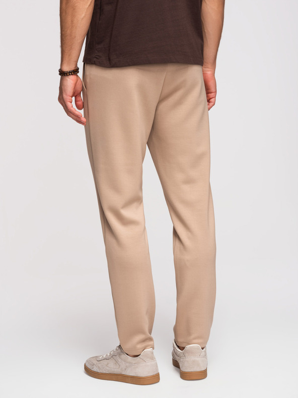Ombre Clothing Férfi melegítő egyenes szárral sima kötésből - bézs V3 OM-PSBC-0221 Ombre Clothing