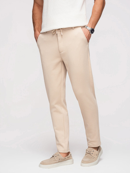 Ombre Clothing Férfi lezser nadrág CARROT FIT jacquard kötésből - bézs V2 OM-PACP-0292 Ombre Clothing