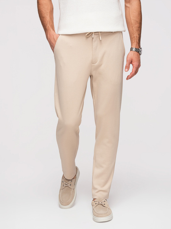 Ombre Clothing Férfi lezser nadrág CARROT FIT jacquard kötésből - bézs V2 OM-PACP-0292 Ombre Clothing