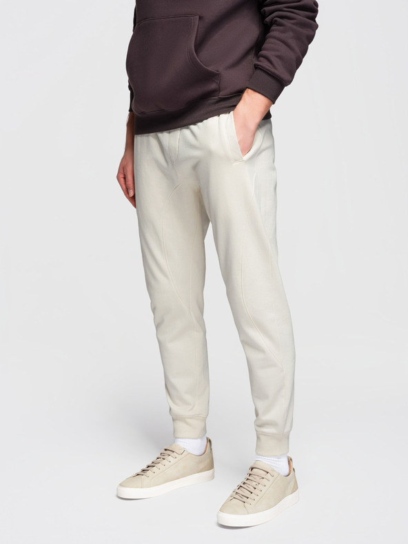 Ombre Clothing Férfi BASIC melegítő bordázott szárral - krém V11 OM-PABS-0305 Ombre Clothing