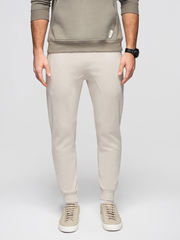 Ombre Clothing Férfi BASIC jogger melegítő bordázott szárral - világos bézs V1 OM-PABS-0305 Ombre Clothing