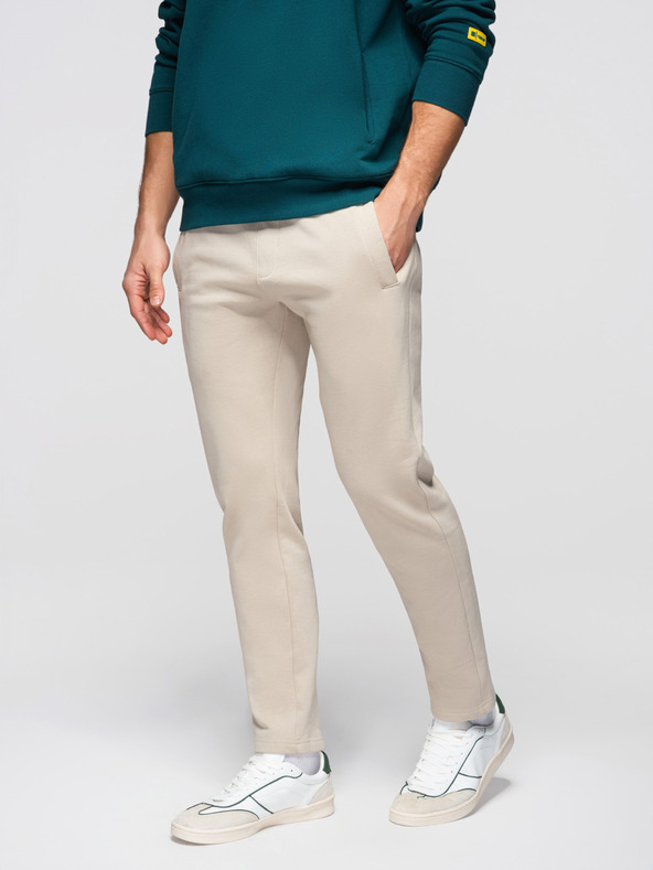 Ombre Clothing Férfi pamut BASIC melegítő nem bélelt szárral - világos bézs V1 OM-PABS-0304 Ombre Clothing