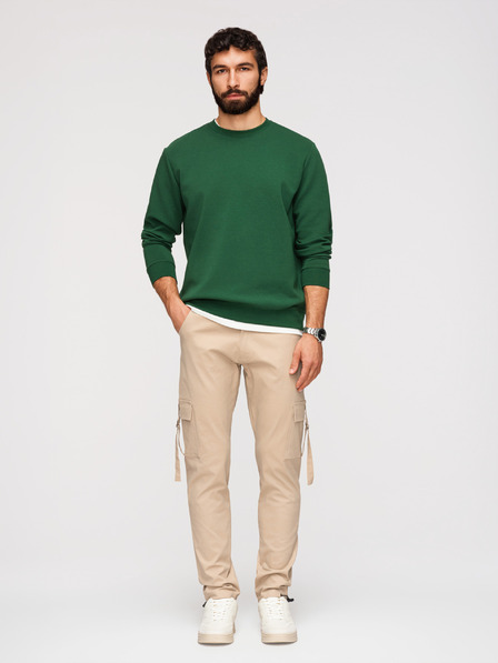 Ombre Clothing Férfi cargo nadrág egyenes szárral és bordázott szegéllyel - homokszín V2 P1516 Ombre Clothing