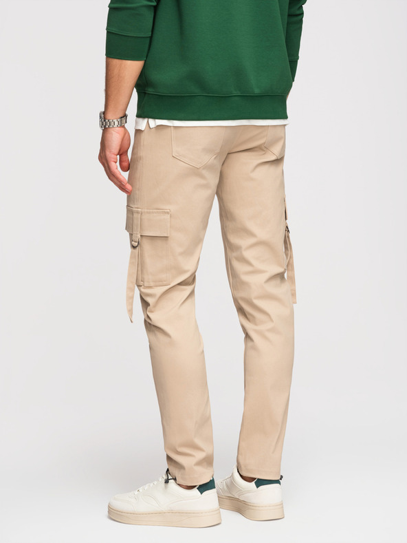 Ombre Clothing Férfi cargo nadrág egyenes szárral és bordázott szegéllyel - homokszín V2 P1516 Ombre Clothing