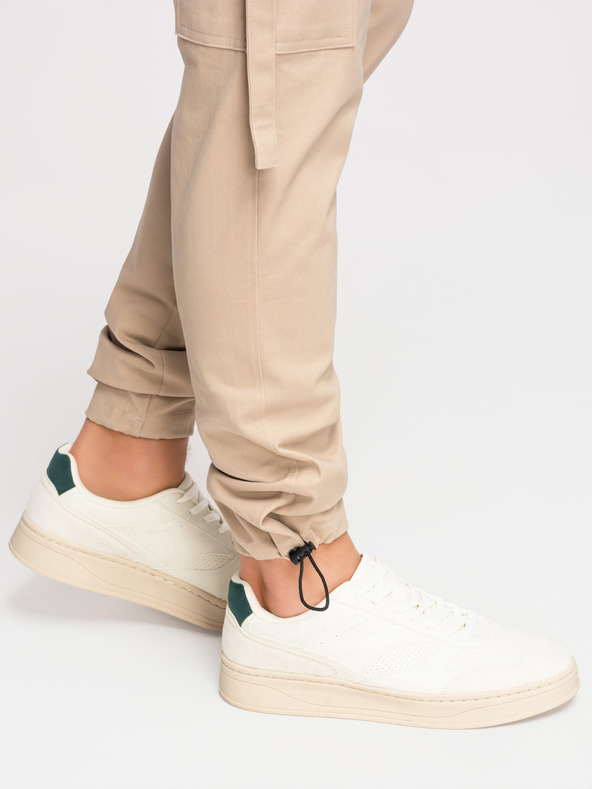 Ombre Clothing Férfi cargo nadrág egyenes szárral és bordázott szegéllyel - homokszín V2 P1516 Ombre Clothing