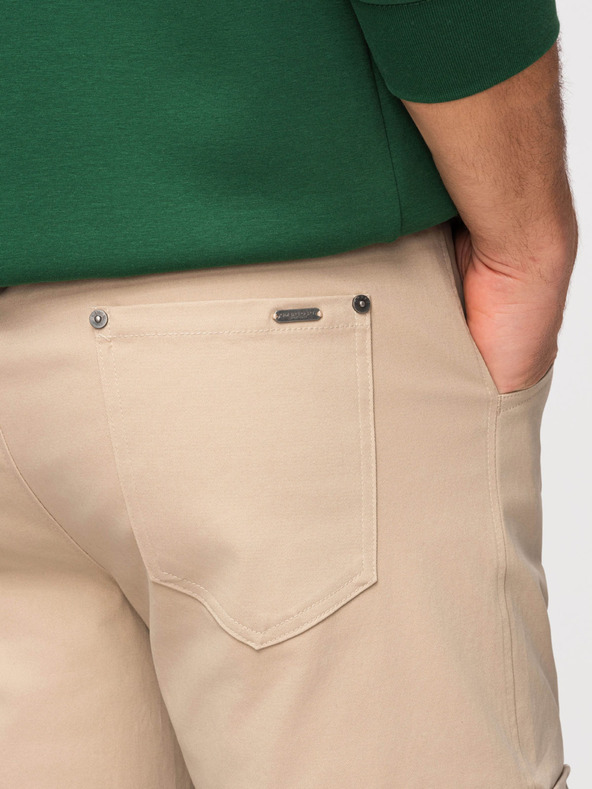 Ombre Clothing Férfi cargo nadrág egyenes szárral és bordázott szegéllyel - homokszín V2 P1516 Ombre Clothing