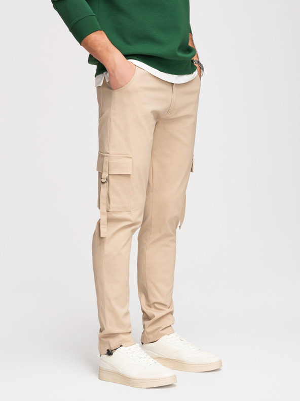 Ombre Clothing Férfi cargo nadrág egyenes szárral és bordázott szegéllyel - homokszín V2 P1516 Ombre Clothing