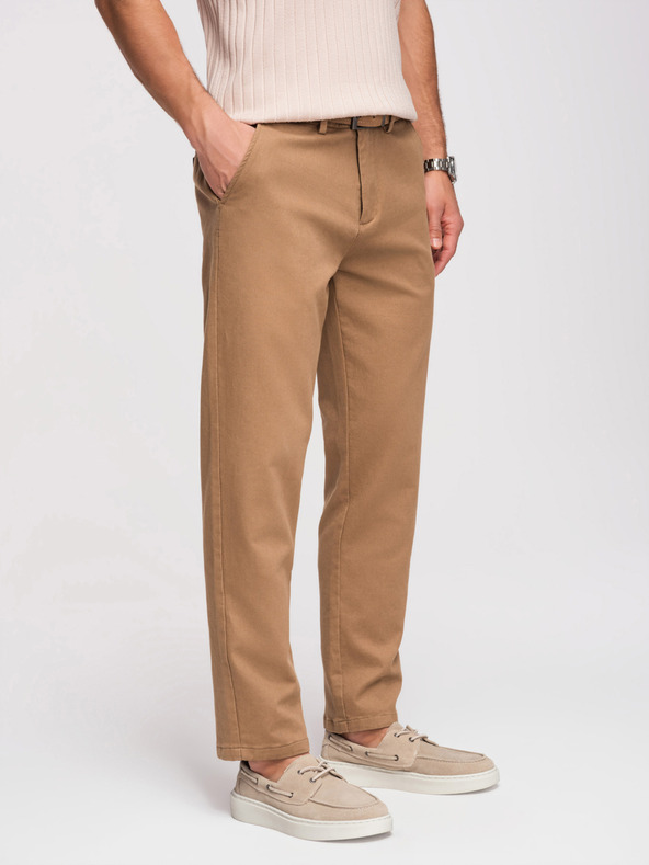 Ombre Clothing Férfi chino nadrág SLIM FIT finom textúrával - barna V2 OM-PACP-0294 Ombre Clothing