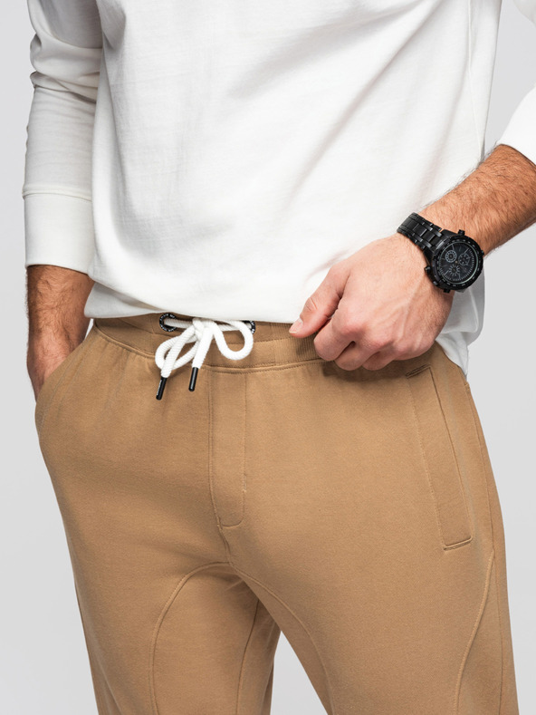 Ombre Clothing Férfi BASIC jogger melegítő bordázott szárral - barna V2 OM-PABS-0305 Ombre Clothing