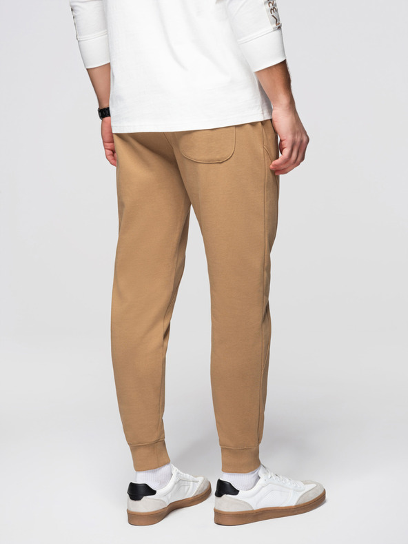 Ombre Clothing Férfi BASIC jogger melegítő bordázott szárral - barna V2 OM-PABS-0305 Ombre Clothing