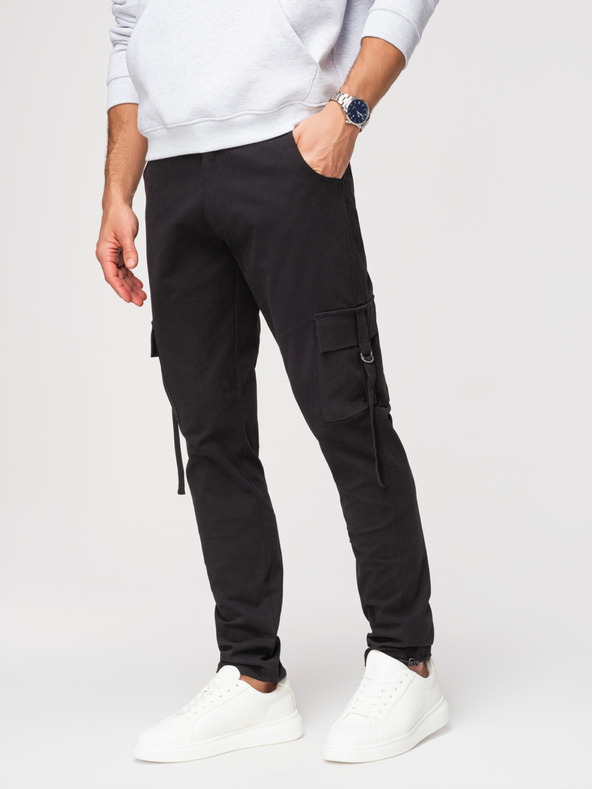 Ombre Clothing Férfi cargo nadrág egyenes szárral és húzható szegéllyel - fekete V4 P1516 Ombre Clothing