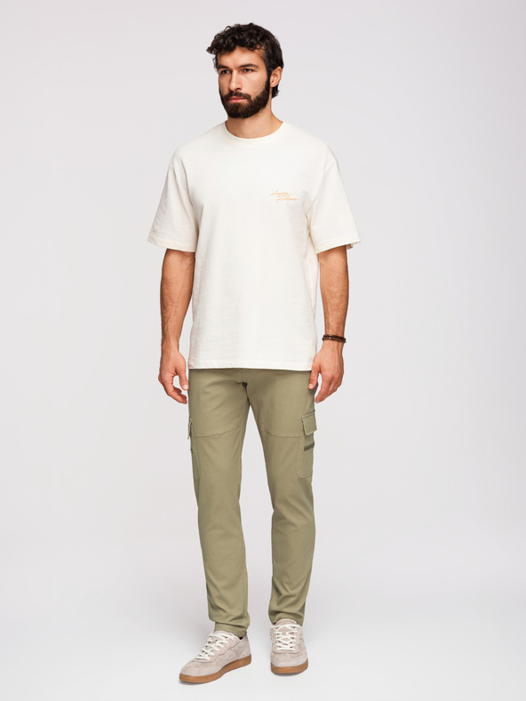 Ombre Clothing Férfi cargo nadrág egyenes lábszárral és cipzáros zsebekkel - oliva szín V2 P1517 Ombre Clothing