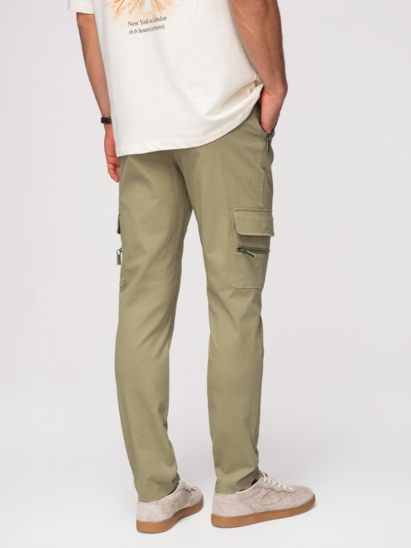 Ombre Clothing Férfi cargo nadrág egyenes lábszárral és cipzáros zsebekkel - oliva szín V2 P1517 Ombre Clothing