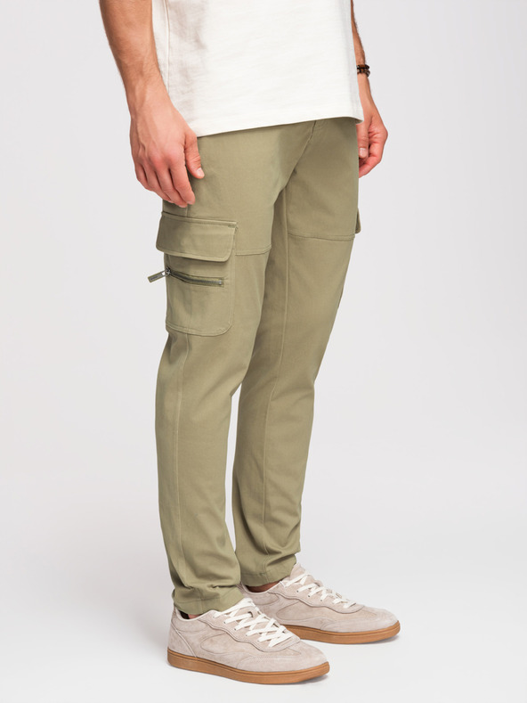 Ombre Clothing Férfi cargo nadrág egyenes lábszárral és cipzáros zsebekkel - oliva szín V2 P1517 Ombre Clothing