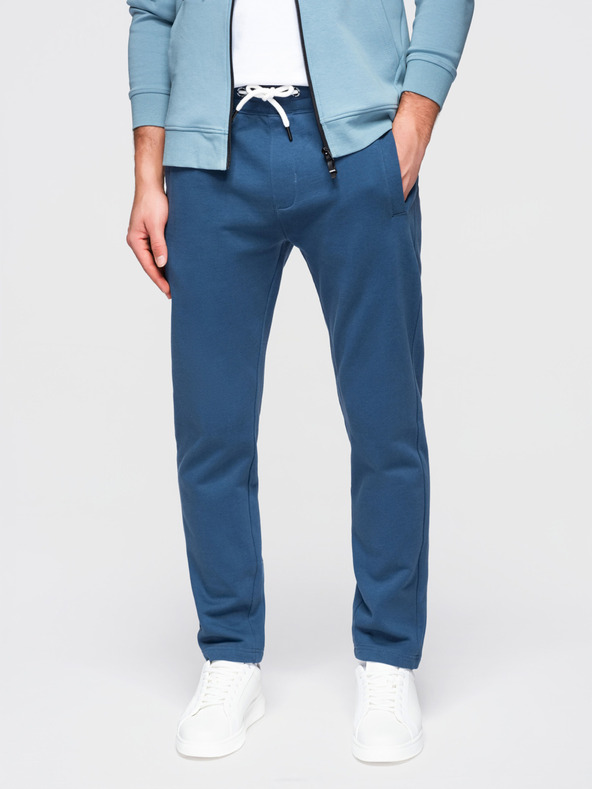 Ombre Clothing Férfi pamut melegítő nadrág BASIC bélés nélkül - sötétkék V4 OM-PABS-0304 Ombre Clothing