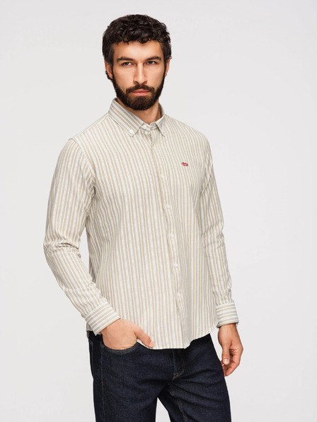 Ombre Clothing Férfi pamut ing REGULAR FIT finom csíkokkal - beige V1 K703 Ombre Clothing