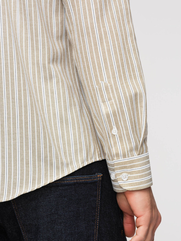 Ombre Clothing Férfi pamut ing REGULAR FIT finom csíkokkal - beige V1 K703 Ombre Clothing