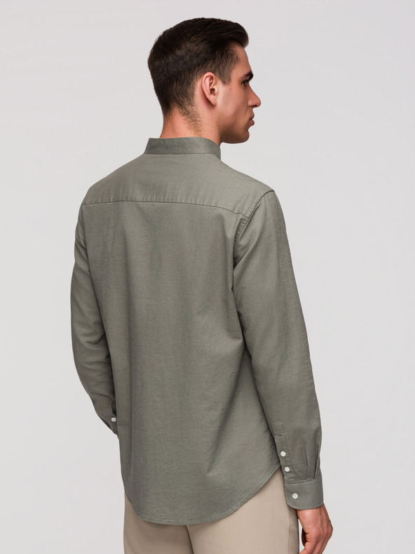 Ombre Clothing Férfi vászon ing álló gallérral és zsebbal REGULAR FIT - khaki V6 K704 Ombre Clothing