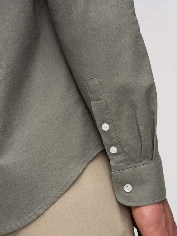 Ombre Clothing Férfi vászon ing álló gallérral és zsebbal REGULAR FIT - khaki V6 K704 Ombre Clothing