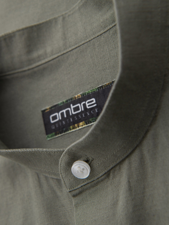 Ombre Clothing Férfi vászon ing álló gallérral és zsebbal REGULAR FIT - khaki V6 K704 Ombre Clothing