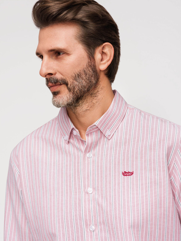 Ombre Clothing Férfi pamut ing REGULAR FIT finom csíkokkal - rózsaszín V2 K703 Ombre Clothing