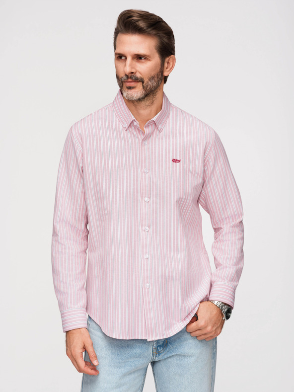 Ombre Clothing Férfi pamut ing REGULAR FIT finom csíkokkal - rózsaszín V2 K703 Ombre Clothing