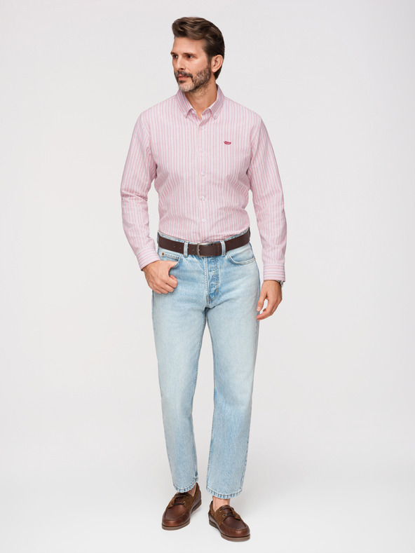 Ombre Clothing Férfi pamut ing REGULAR FIT finom csíkokkal - rózsaszín V2 K703 Ombre Clothing