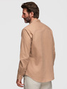 Ombre Clothing Férfi vászon ing álló gallérral és zsebbal REGULAR FIT - világos barna V7 K704 Ombre Clothing