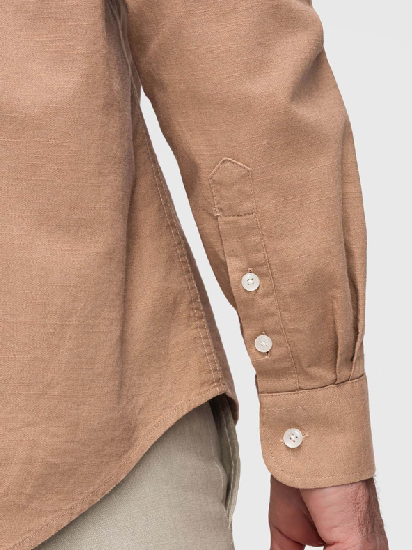 Ombre Clothing Férfi vászon ing álló gallérral és zsebbal REGULAR FIT - világos barna V7 K704 Ombre Clothing