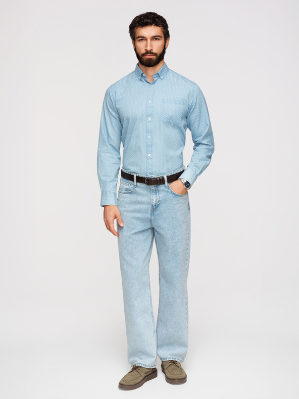 Ombre Clothing Férfi pamut ing finom denimből mintával - világos kék V1 K702 Ombre Clothing