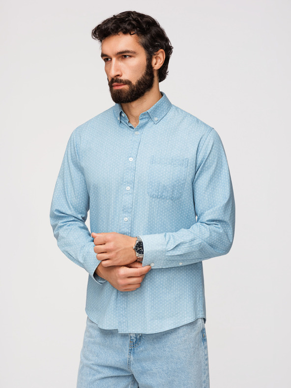 Ombre Clothing Férfi pamut ing finom denimből mintával - világos kék V1 K702 Ombre Clothing