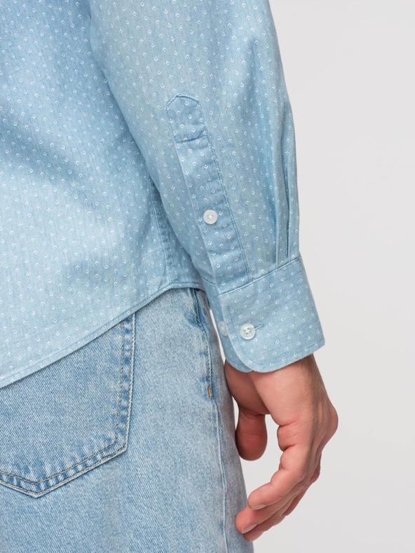 Ombre Clothing Férfi pamut ing finom denimből mintával - világos kék V1 K702 Ombre Clothing