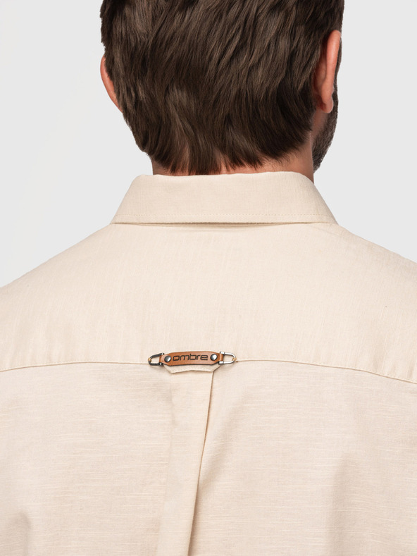 Ombre Clothing Férfi lenvászon ing klasszikus gallérral és zsebekkel REGULAR FIT - krém V3 OM-SHCS-0134 Ombre Clothing