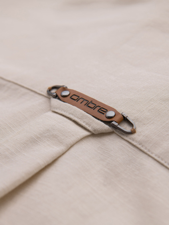 Ombre Clothing Férfi lenvászon ing klasszikus gallérral és zsebekkel REGULAR FIT - krém V3 OM-SHCS-0134 Ombre Clothing