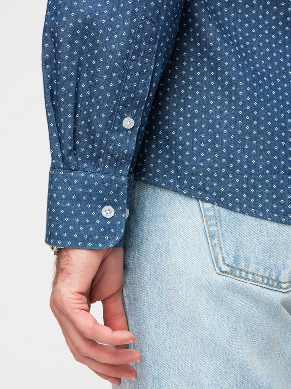 Ombre Clothing Férfi pamut ing mintával vékony denimelőből - kék V2 K702 Ombre Clothing