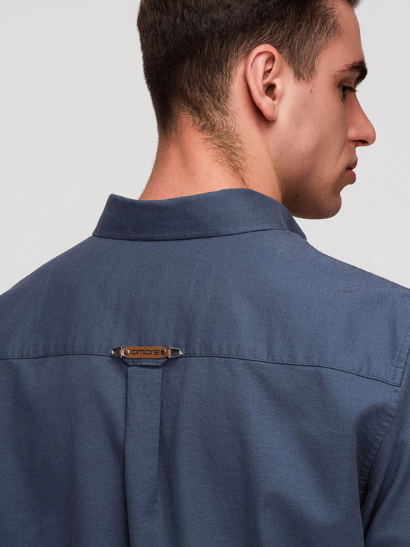 Ombre Clothing Férfi lenvászon ing klasszikus gallérral és zsebekkel REGULAR FIT - kék V4 OM-SHCS-0134 Ombre Clothing