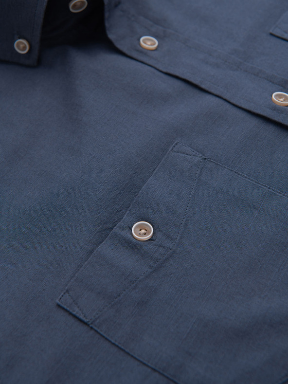 Ombre Clothing Férfi lenvászon ing klasszikus gallérral és zsebekkel REGULAR FIT - kék V4 OM-SHCS-0134 Ombre Clothing