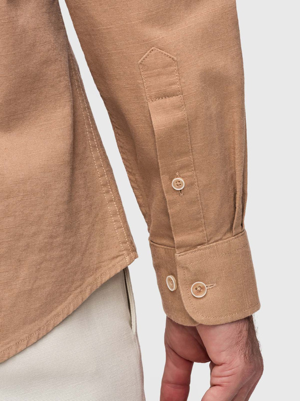 Ombre Clothing Férfi lenvászon ing klasszikus gallérral és zsebekkel REGULAR FIT - világos barna V7 OM-SHCS-0134 Ombre Clothing