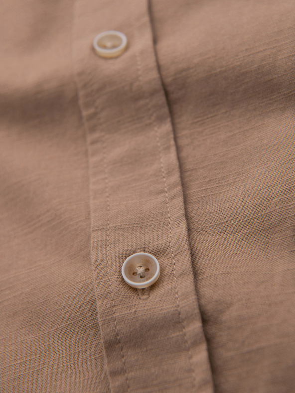 Ombre Clothing Férfi lenvászon ing klasszikus gallérral és zsebekkel REGULAR FIT - világos barna V7 OM-SHCS-0134 Ombre Clothing