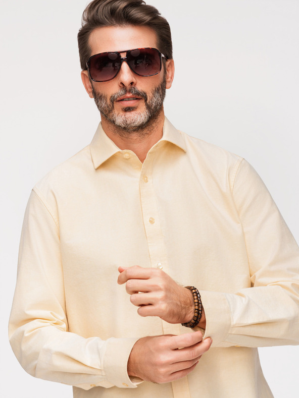 Ombre Clothing Pasztell pamut férfi oxford ing - világos sárga V3 K705 Ombre Clothing
