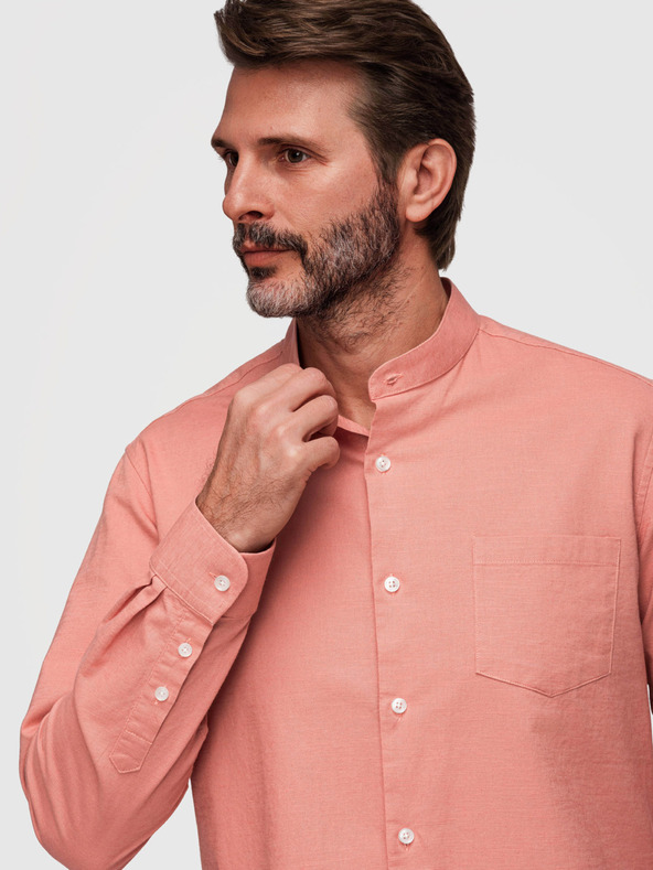 Ombre Clothing Férfi lenvászon ing álló gallérral és zsebbal REGULAR FIT - barackszín V1 K704 Ombre Clothing