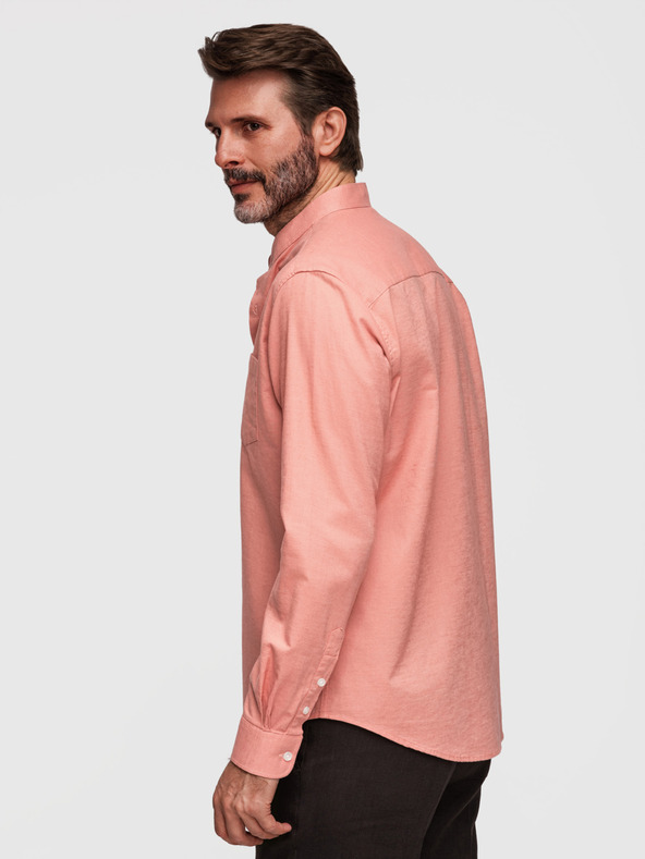 Ombre Clothing Férfi lenvászon ing álló gallérral és zsebbal REGULAR FIT - barackszín V1 K704 Ombre Clothing