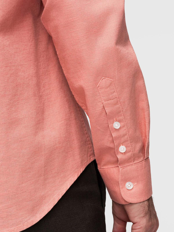 Ombre Clothing Férfi lenvászon ing álló gallérral és zsebbal REGULAR FIT - barackszín V1 K704 Ombre Clothing