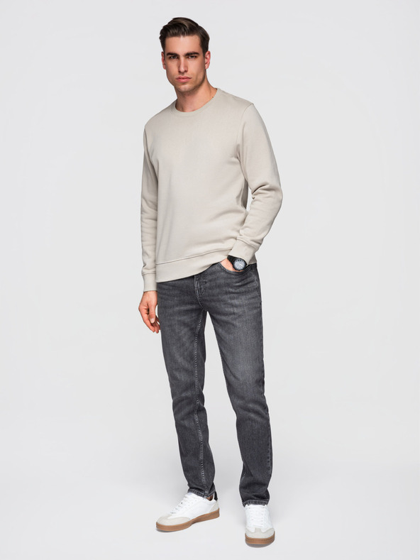 Ombre Clothing Férfi pulóver BASIC kerek nyakkivágással - világos beige Ombre Clothing